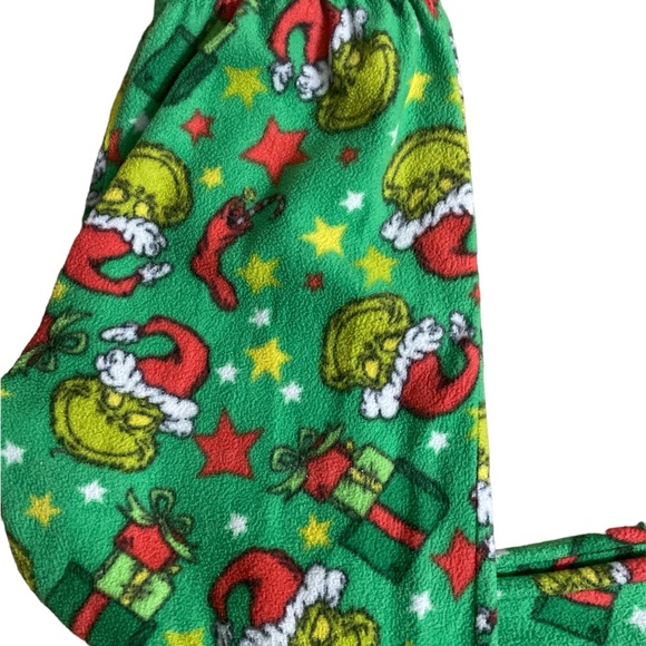 Dr Seuss Grinch holiday Christmas green red soft fleece lounge pj pajama pants L - Picture 3 of 5